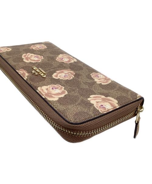 COACH（コーチ）COACH (コーチ) ラウンドファスナー財布 花柄 ブラウンの古着・服飾アイテム