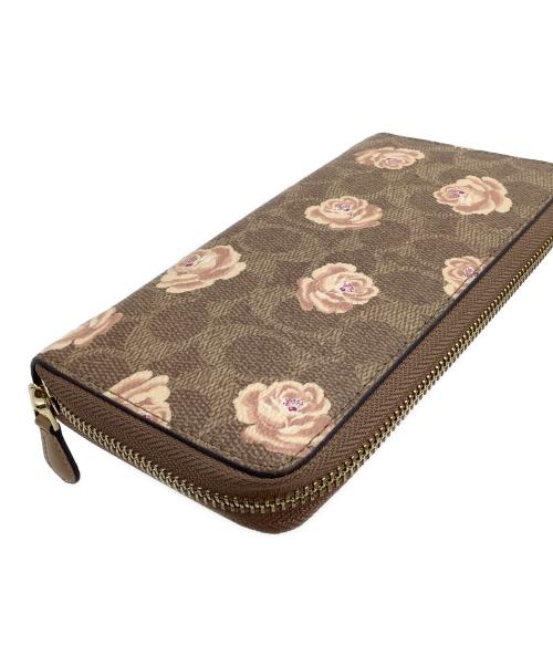 COACH（コーチ）COACH (コーチ) ラウンドファスナー財布 花柄 ブラウンの古着・服飾アイテム