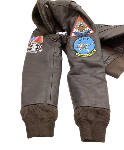 HOUSTON（ヒューストン）HOUSTON (ヒューストン) レザージャケット　ワッペン ブラウン サイズ:Lの古着・服飾アイテム