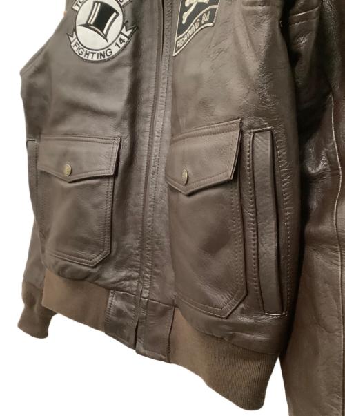 HOUSTON（ヒューストン）HOUSTON (ヒューストン) レザージャケット　ワッペン ブラウン サイズ:Lの古着・服飾アイテム