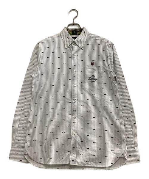 Mr.BATHING APE（ミスターベイジングエイプ）Mr.BATHING APE (ミスターベイジングエイプ) 長袖シャツ グレー×ホワイト サイズ:Mの古着・服飾アイテム