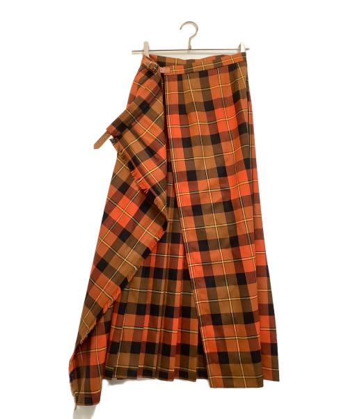 O'NEIL OF DUBLIN（オニール オブ ダブリン）O'NEIL OF DUBLIN (オニール オブ ダブリン) チェックラップスカート ブラウン サイズ:40の古着・服飾アイテム