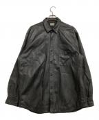 STEVEN ALANスティーブンアラン）の古着「長袖シャツ　SHEEP LEATHER REGULAR COLLAR SHIRT-LOOSE」｜ブラック
