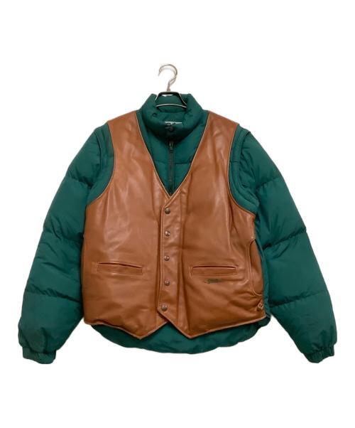 Schott（ショット）Schott (ショット) ダウンジャケット グリーン×ブラウン サイズ:40の古着・服飾アイテム