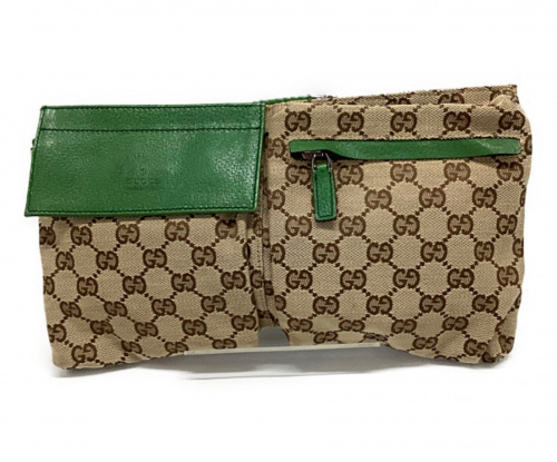 GUCCI（グッチ）GUCCI (グッチ) ウエストバッグ グリーン×ベージュ サイズ:- GGキャンバス 28566 200047の古着・服飾アイテム