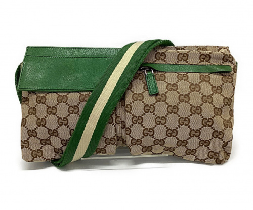GUCCI（グッチ）GUCCI (グッチ) ウエストバッグ グリーン×ベージュ サイズ:- GGキャンバス 28566 200047の古着・服飾アイテム