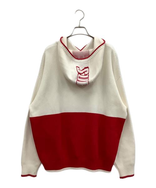 SUPREME（シュプリーム）SUPREME (シュプリーム) ニットパーカー ホワイト×レッド サイズ:Lの古着・服飾アイテム