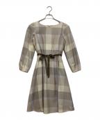 BLUE LABEL CRESTBRIDGEブルーレーベルクレストブリッジ）の古着「チェックウールビエラワンピース」｜ベージュ