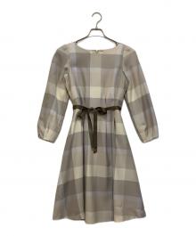 BLUE LABEL CRESTBRIDGE（ブルーレーベルクレストブリッジ）の古着「チェックウールビエラワンピース」｜ベージュ