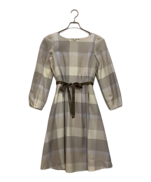 BLUE LABEL CRESTBRIDGE（ブルーレーベルクレストブリッジ）BLUE LABEL CRESTBRIDGE (ブルーレーベルクレストブリッジ) チェックウールビエラワンピース ベージュ サイズ:36の古着・服飾アイテム