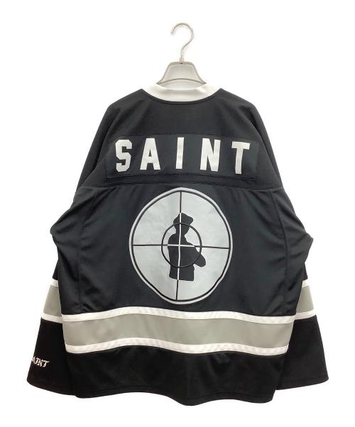 PUBLIC ENEMY（パブリック エネミー）PUBLIC ENEMY (パブリック エネミー) SAINT MICHAEL (セントマイケル) ゲームシャツ ホワイト×ブラック サイズ:OSの古着・服飾アイテム