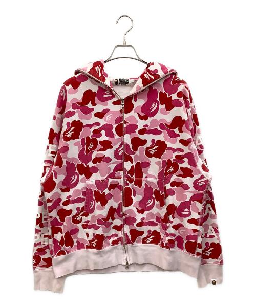A BATHING APE（ア ベイシング エイプ）A BATHING APE (ア ベイシング エイプ) ジップパーカー ピンク×ホワイト サイズ:Lの古着・服飾アイテム