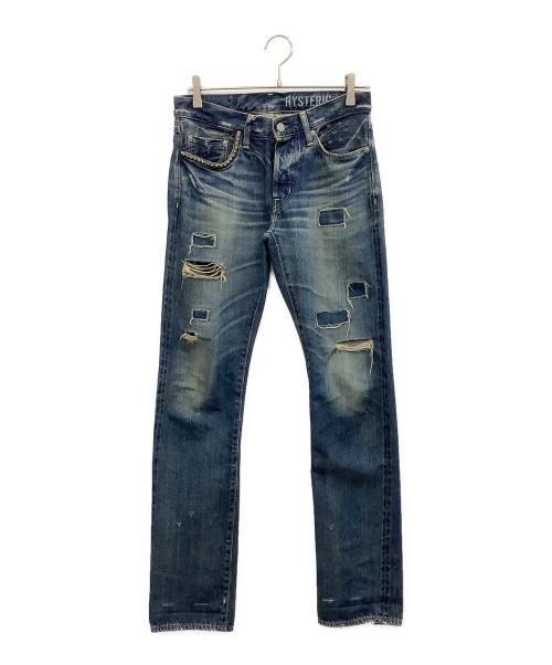 Hysteric Glamour（ヒステリックグラマー）Hysteric Glamour (ヒステリックグラマー) ダメージ加工デニムパンツ ブルー サイズ:W29L32の古着・服飾アイテム