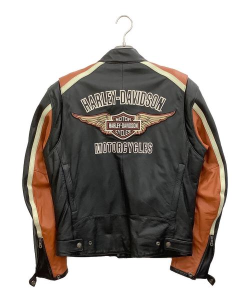 HARLEY-DAVIDSON（ハーレーダビッドソン）HARLEY-DAVIDSON (ハーレーダビッドソン) シングルライダースジャケット ブラック×ブラウン サイズ:Mの古着・服飾アイテム