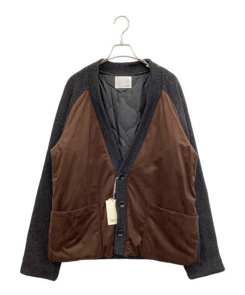 Varde77（バルデセブンティセブン）Varde77 (バルデセブンティセブン) ポリヌバックコットンニットカーディガン ブラウン×ネイビー サイズ:2の古着・服飾アイテム
