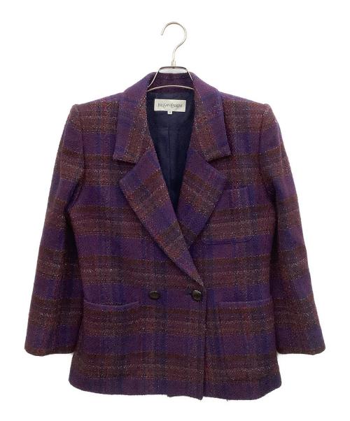Yves Saint Laurent（イヴサンローラン）Yves Saint Laurent (イヴサンローラン) ツイードジャケット ネイビー×レッド サイズ:36の古着・服飾アイテム