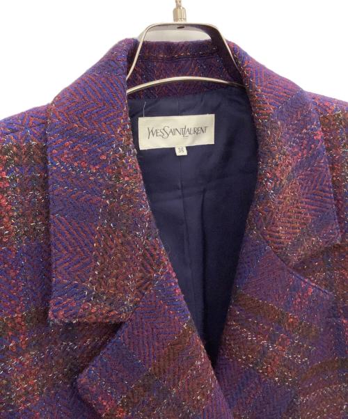 Yves Saint Laurent（イヴサンローラン）Yves Saint Laurent (イヴサンローラン) ツイードジャケット ネイビー×レッド サイズ:36の古着・服飾アイテム