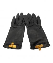 HERMES（エルメス）の古着「ケリー装飾レザーグローブ」｜ブラック×ゴールド