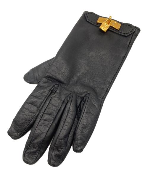 HERMES（エルメス）HERMES (エルメス) ケリー装飾レザーグローブ ブラック×ゴールドの古着・服飾アイテム