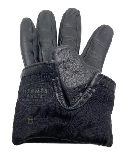 HERMES（エルメス）HERMES (エルメス) ケリー装飾レザーグローブ ブラック×ゴールドの古着・服飾アイテム