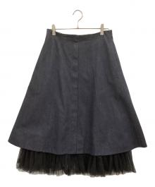 FOXEY NEWYORK（フォクシーニューヨーク）の古着「チュールレイヤードデニムフレアスカート」｜ネイビー