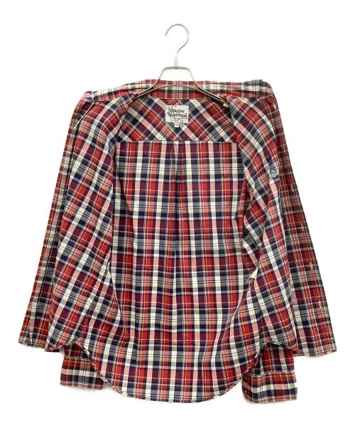 Vivienne Westwood man（ヴィヴィアン ウェストウッド マン）Vivienne Westwood man (ヴィヴィアン ウェストウッド マン) 長袖シャツ レッド×ネイビー サイズ:48の古着・服飾アイテム