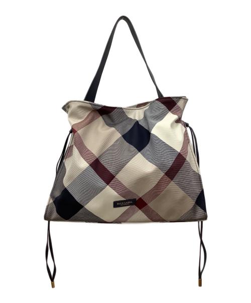 BLUE LABEL CRESTBRIDGE（ブルーレーベルクレストブリッジ）BLUE LABEL CRESTBRIDGE (ブルーレーベルクレストブリッジ) チェックギャザーバッグ ベージュ×ネイビーの古着・服飾アイテム