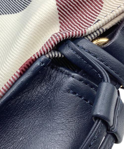 BLUE LABEL CRESTBRIDGE（ブルーレーベルクレストブリッジ）BLUE LABEL CRESTBRIDGE (ブルーレーベルクレストブリッジ) チェックギャザーバッグ ベージュ×ネイビーの古着・服飾アイテム