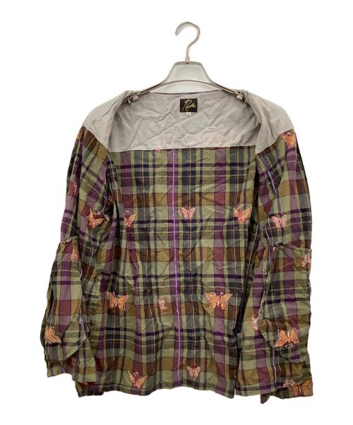 Needles（ニードルズ）Needles (ニードルズ) V-Neck Cardigan Embroidered Madras Plaid カーキ×パープル サイズ:Mの古着・服飾アイテム