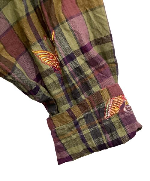 Needles（ニードルズ）Needles (ニードルズ) V-Neck Cardigan Embroidered Madras Plaid カーキ×パープル サイズ:Mの古着・服飾アイテム