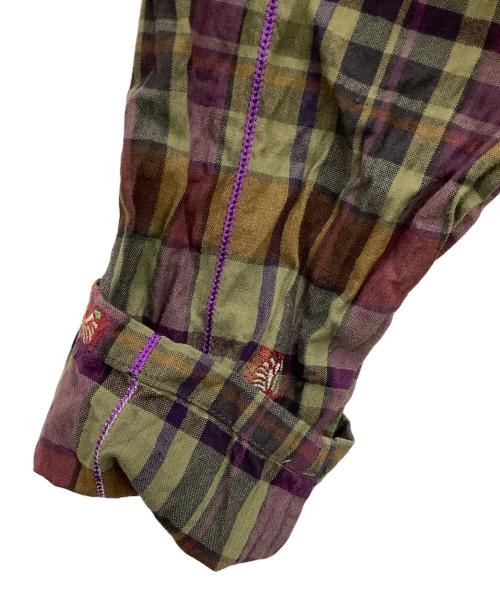 Needles（ニードルズ）Needles (ニードルズ) V-Neck Cardigan Embroidered Madras Plaid カーキ×パープル サイズ:Mの古着・服飾アイテム