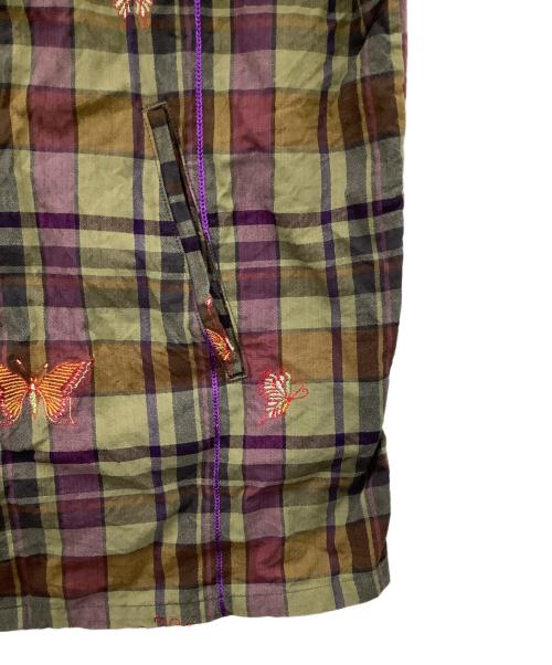 Needles（ニードルズ）Needles (ニードルズ) V-Neck Cardigan Embroidered Madras Plaid カーキ×パープル サイズ:Mの古着・服飾アイテム