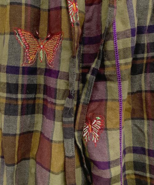 Needles（ニードルズ）Needles (ニードルズ) Embroidered Madras Plaid カーキ×パープル サイズ:Sの古着・服飾アイテム