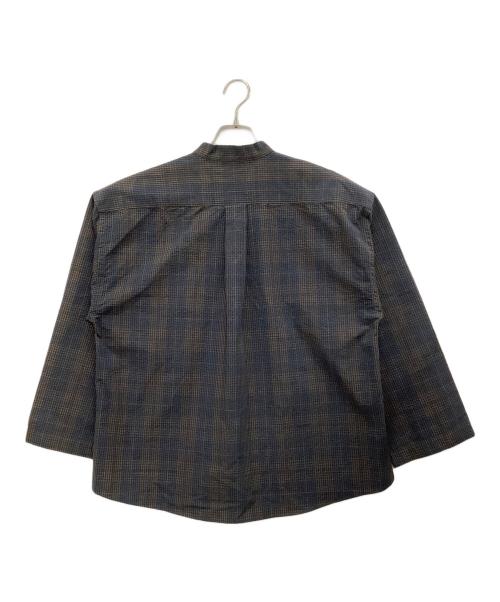 CristaSeya（クリスタセヤ）Cristaseya (クリスタセヤ) シアーサッカーシャツ ネイビー×ブラウン サイズ:Mの古着・服飾アイテム