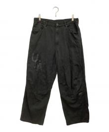 AVIREX（アヴィレックス）の古着「LEATHER PATCH DUCK DOUBLE KNEE PANTS」｜ブラック