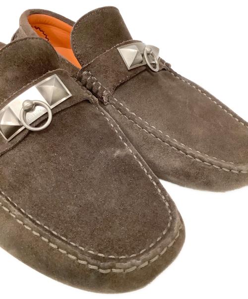 HERMES（エルメス）HERMES (エルメス) アーヴィングメドールスエードドライビングシューズ ブラウン サイズ:40 1/2の古着・服飾アイテム