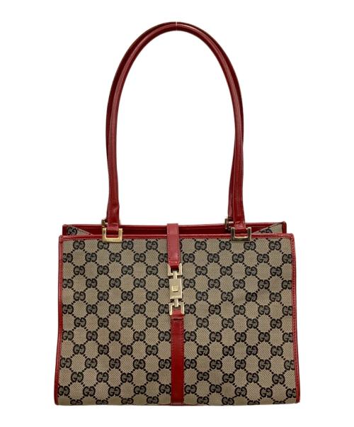 GUCCI（グッチ）GUCCI (グッチ) ハンドバッグ ベージュ×レッドの古着・服飾アイテム