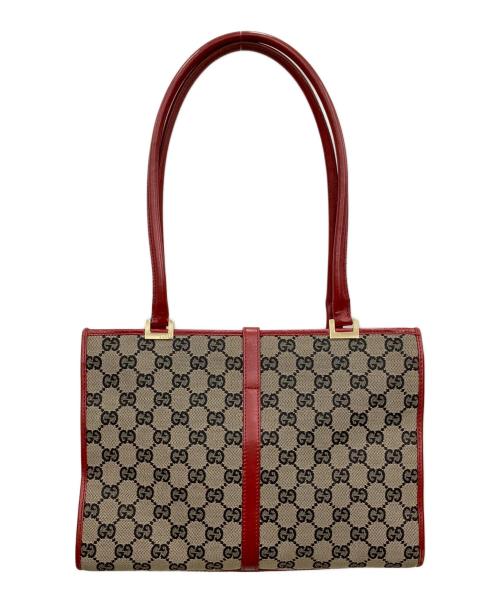 GUCCI（グッチ）GUCCI (グッチ) ハンドバッグ ベージュ×レッドの古着・服飾アイテム