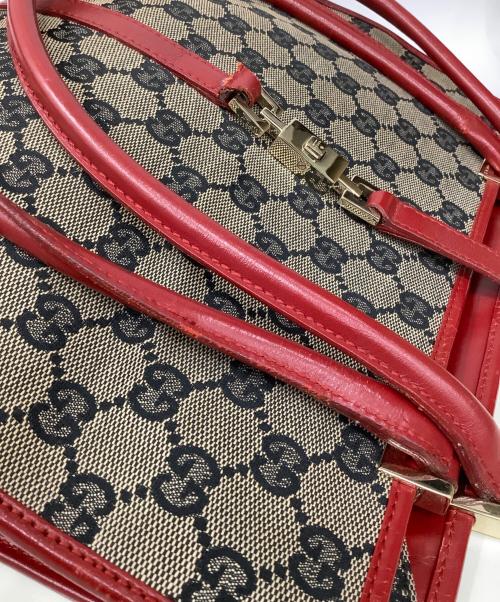 GUCCI（グッチ）GUCCI (グッチ) ハンドバッグ ベージュ×レッドの古着・服飾アイテム