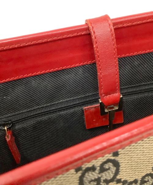 GUCCI（グッチ）GUCCI (グッチ) ハンドバッグ ベージュ×レッドの古着・服飾アイテム