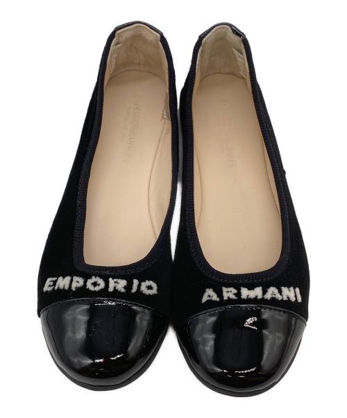 EMPORIO ARMANI（エンポリオアルマーニ）EMPORIO ARMANI (エンポリオアルマーニ) ベルベット フラットシューズ ブラック サイズ:EU 33の古着・服飾アイテム