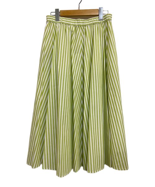 CARA O CRUZ（キャラ オ クルス）CARA O CRUZ (キャラ オ クルス) ストライプ柄フレアスカート ライムグリーン サイズ:SIZE　11号 未使用品の古着・服飾アイテム