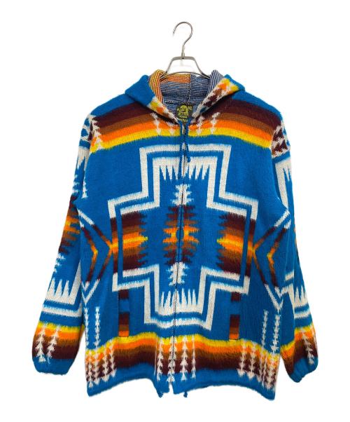 RUMINAHUI（ルミナウィ）RUMINAHUI (ルミナウィ) 90's エクアドルニット フーディ ブルー系マルチカラー サイズ:SIZE US XLの古着・服飾アイテム