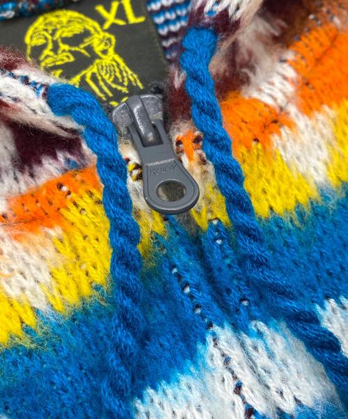 RUMINAHUI（ルミナウィ）RUMINAHUI (ルミナウィ) 90's エクアドルニット フーディ ブルー系マルチカラー サイズ:SIZE US XLの古着・服飾アイテム