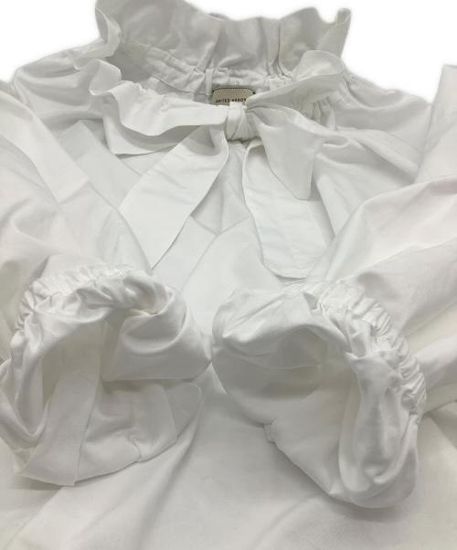UNITED ARROWS TOKYO（ユナイテッドアローズトウキョウ）UNITED ARROWS TOKYO (ユナイテッドアローズトウキョウ) ギャザーフリルリボンブラウス ホワイト サイズ:SIZE 38の古着・服飾アイテム