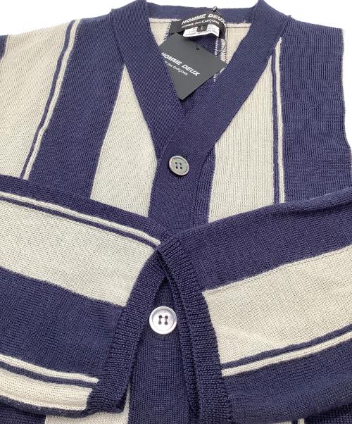 COMME des GARCONS HOMME DEUX（コムデギャルソン オム ドゥ）COMME des GARCONS HOMME DEUX (コムデギャルソン オム ドゥ) ストライプニットカーディガン ネイビー×グレー サイズ:SIZE L 未使用品の古着・服飾アイテム