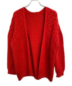 中川政七商店　麻とウール格子編みカーディガン　赤 中川政七商店麻とウール格子編みカーディガン赤
