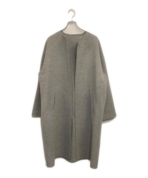 CINOH（チノ）CINOH (チノ) カシミヤMIXノーカラーリバーコート グレー サイズ:SIZE 38の古着・服飾アイテム