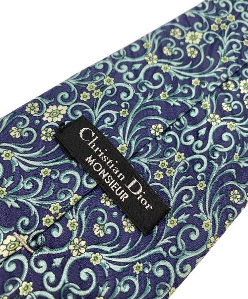 Christian Dior MONSIEUR（クリスチャンディオールムッシュ）Christian Dior MONSIEUR (クリスチャンディオールムッシュ) ヴィンテージボタニカル ネクタイ ネイビー サイズ:9.5ｃｍの古着・服飾アイテム