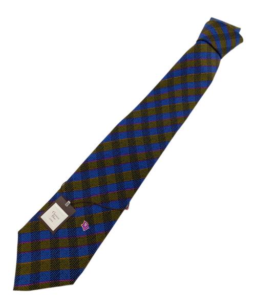 Christian Dior MONSIEUR（クリスチャンディオールムッシュ）Christian Dior MONSIEUR (クリスチャンディオールムッシュ) ヴィンテージチェック柄ネクタイ ネイビー×オリーブ サイズ:８ｃｍ 未使用品の古着・服飾アイテム